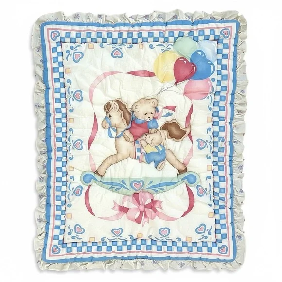 Vintage 90s Red Calliope Baby Bedding Complete Nursery SET Teddy Quilt & Accents